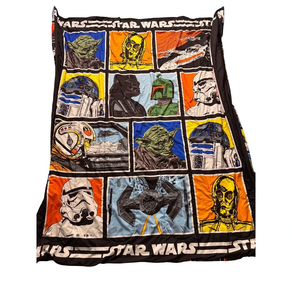 Star‎ Wars Lucasfilm Reversible Comforter Grid Yoda Darth Vader Boba Fett Full
